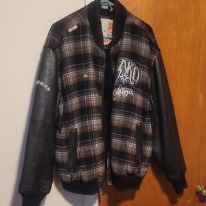 Akademiks Black and Brown Plaid Bomber Jacket